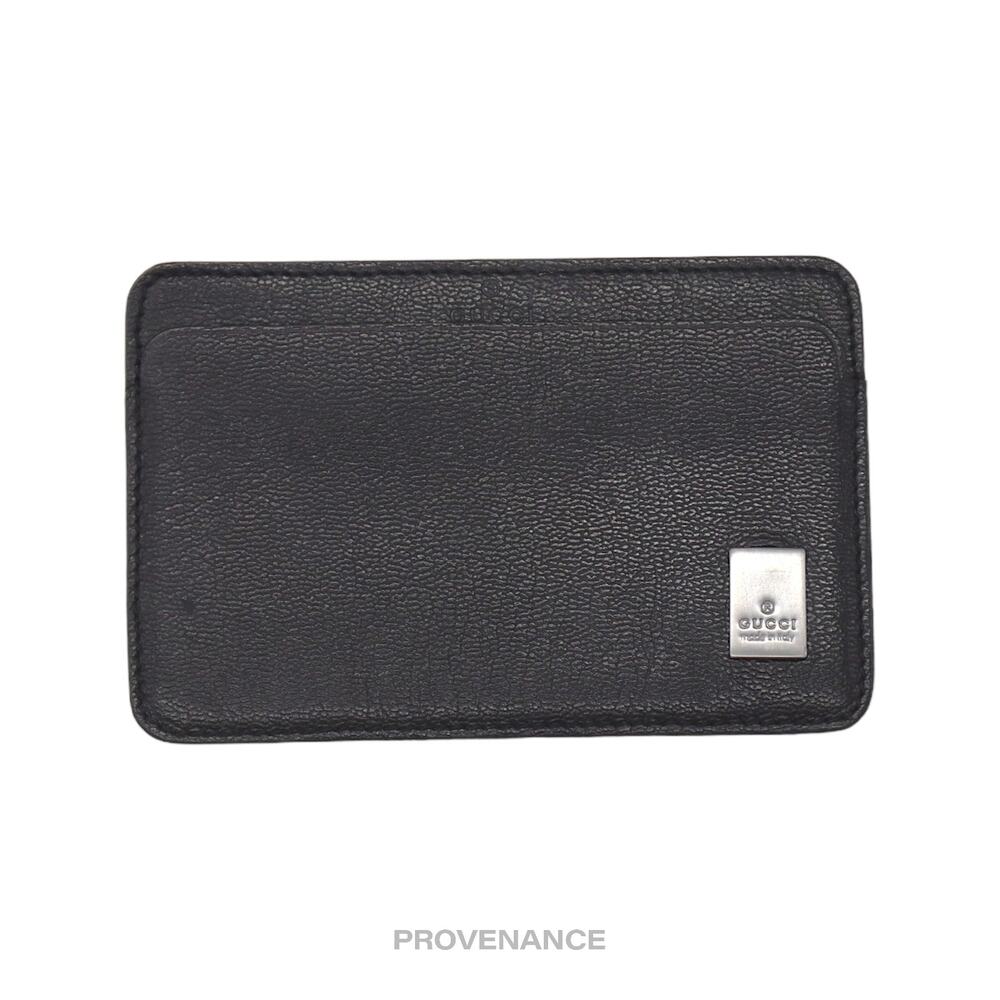 🔴 Gucci Placard Logo Card Holder Wallet - Black Leather